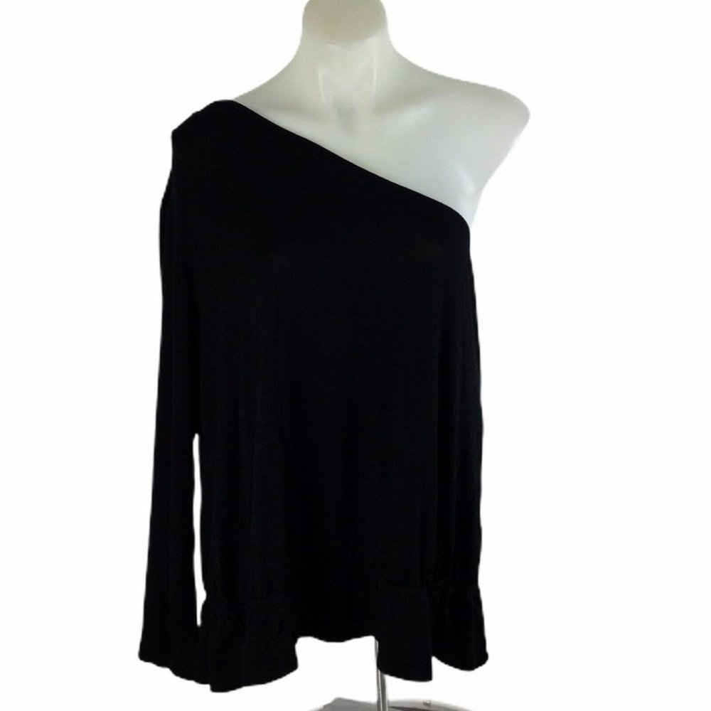 Lane Bryant Icon Top Black One Shoulder Blouse